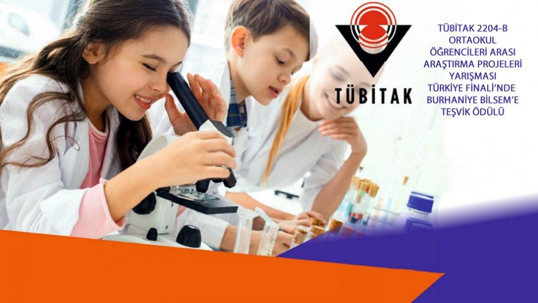 Burhaniye Bilim ve Sanat Merkezi'nin Tübitak  2204-B Türkiye Finalinde Teşvik Ödülü Başarısı