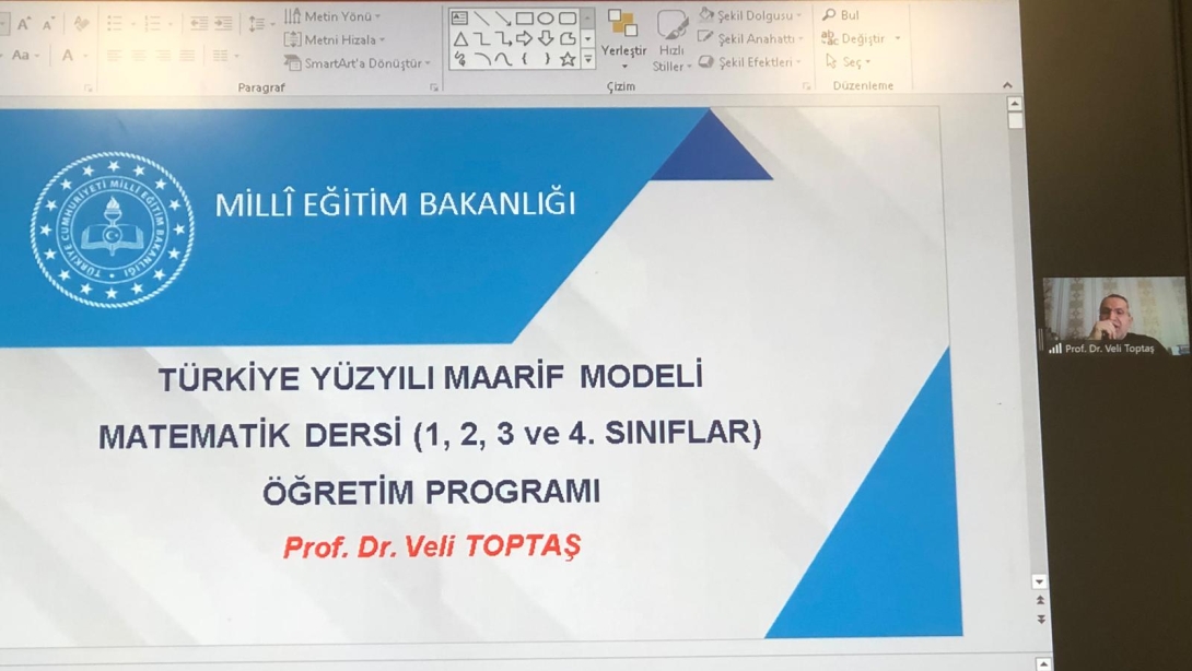  Türkiye Yüzyılı Maarif Modeli Sınıf Öğretmenliği Öğretim Programı Seminerine, Kırıkkale Üniversitesi Eğitim Fakültesi Temel Eğitim Bölüm Başkanı Prof. Dr. Veli TOPTAŞ online olarak katılım sağlamıştır.